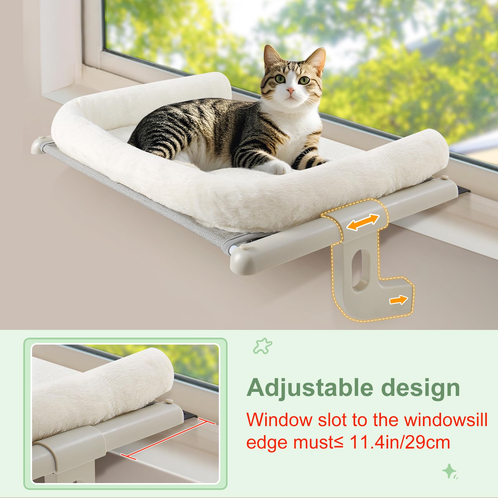 GUUSII HOME Cat Window Perch – Large Indoor Hammock with Washable Cushion