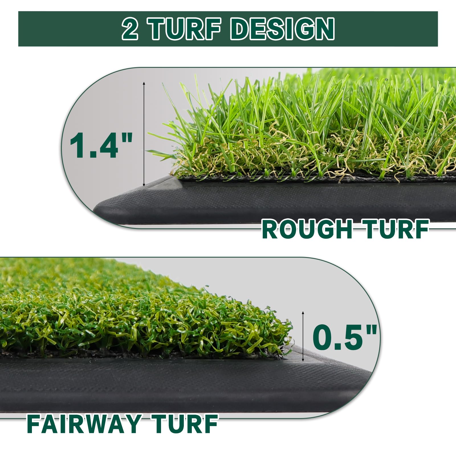 LIBERRWAY Golf Hitting Mat – Foldable Practice Turf with Fairway & Rough