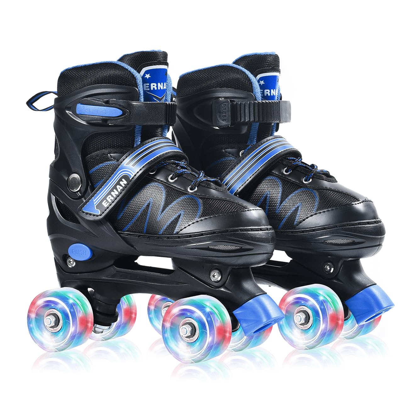 ERNAN Kids Roller Skates | 8 Light Up Wheels | 4 Sizes Adjustable - Blue