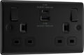 BG Electrical Double Switched Wall Socket | Matt Black Metal USB A & C