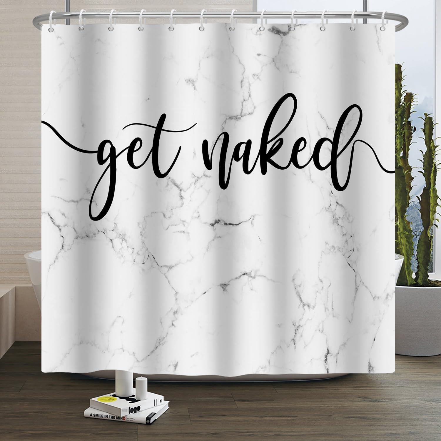 Xiaoterna Get Naked Shower Curtain | Grey Marble Waterproof Polyester