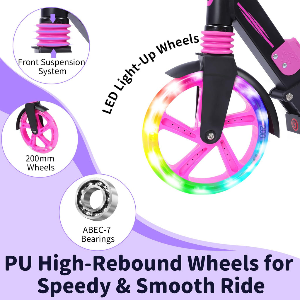 BELEEV V8 Folding Scooter with Light-Up Wheels & Deck for Kids and Adults