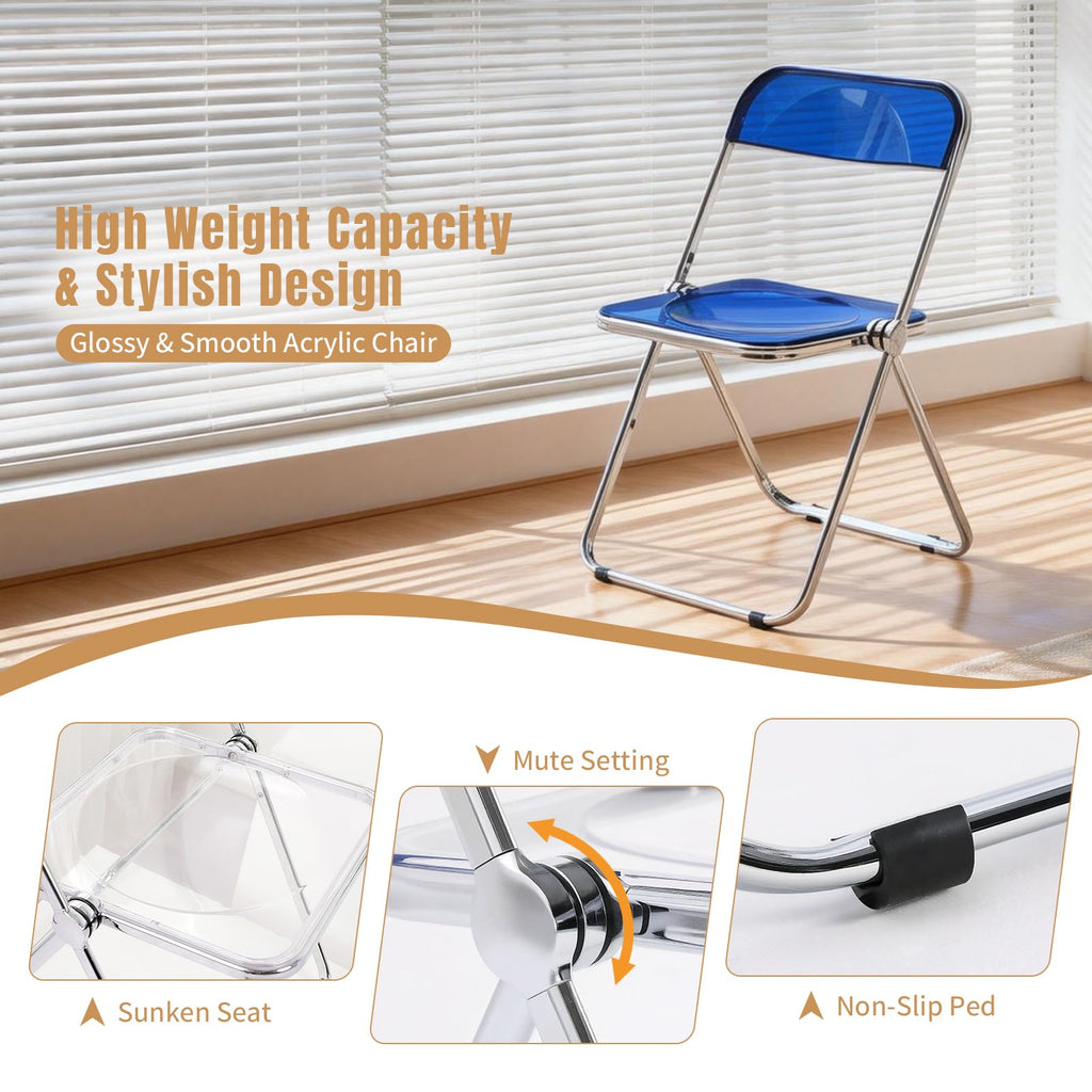 TAO ONE Acrylic Folding Chair Clear Morden Chrome Chair-Blue - image 3
