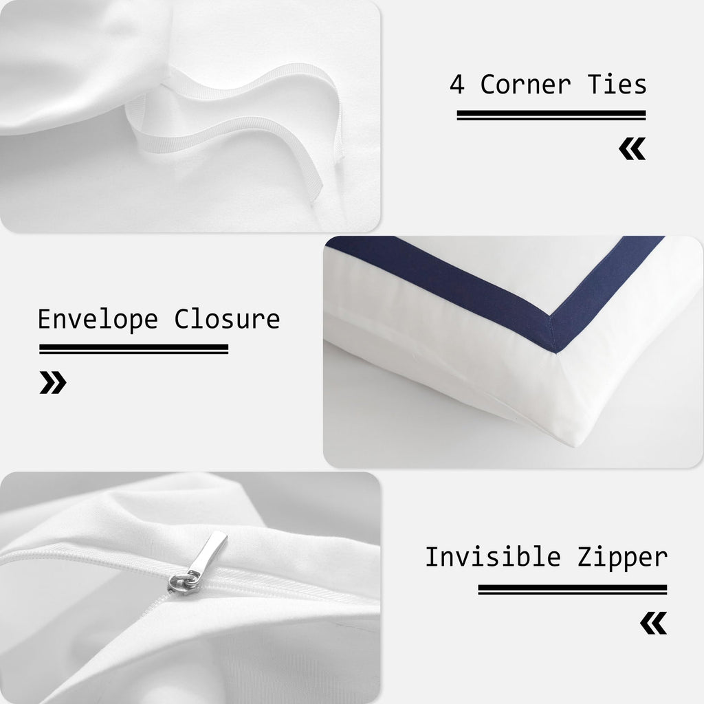 OSVINO Microfiber Duvet Cover Set | Navy Simple Line Bedding – Double
