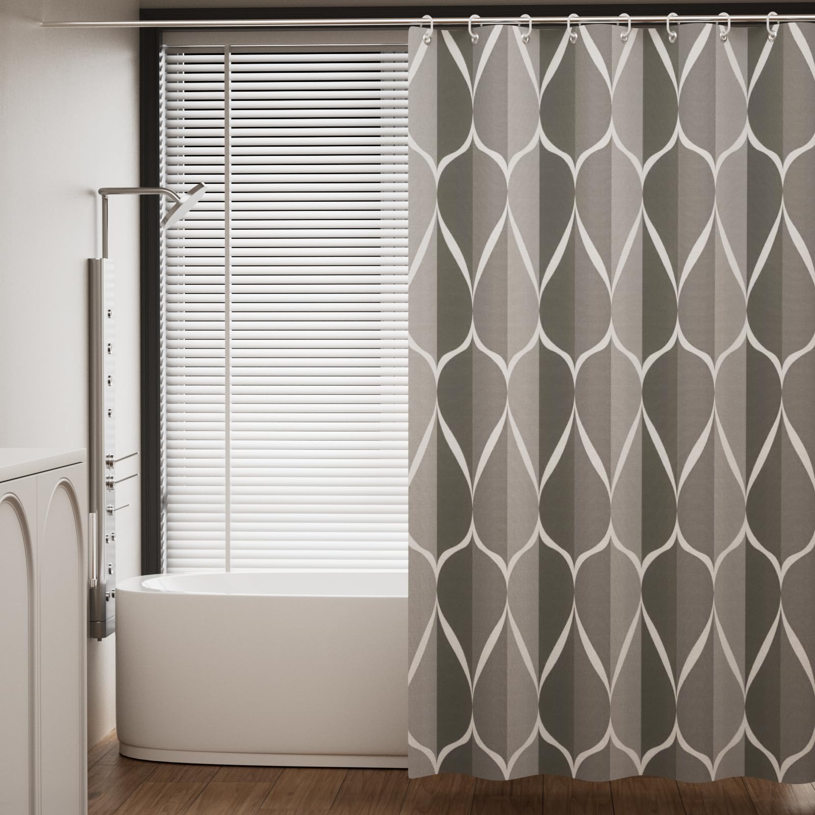 AwmnSrman Grey Shower Curtain - Waterproof Polyester with 12 Hooks