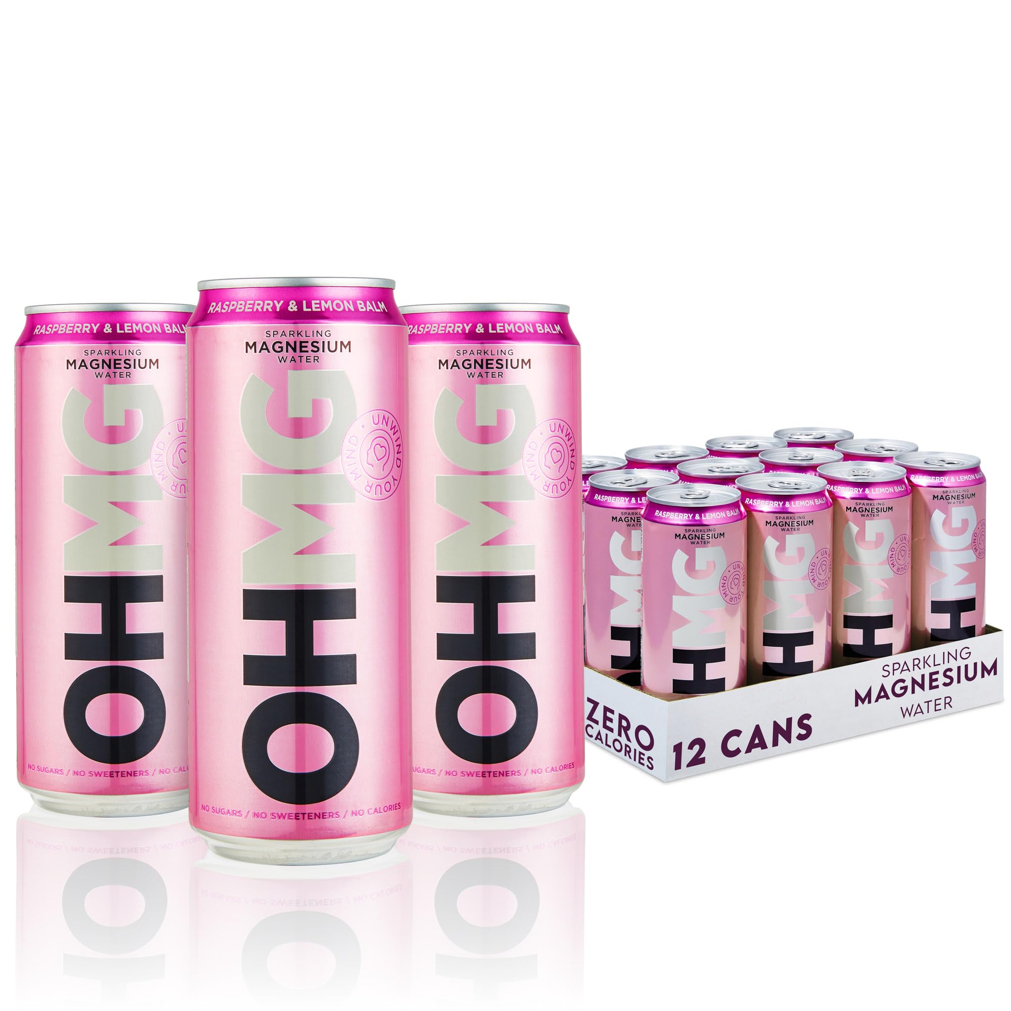 OHMG Sparkling Magnesium Water - Raspberry & Lemon Balm - 12 x 330ml