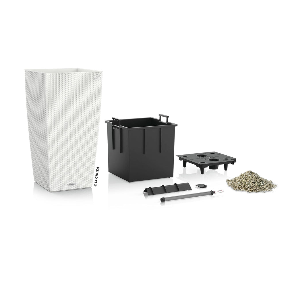 Lechuza CUBICO Cottage 40 Self-Watering Rattan Planter - White