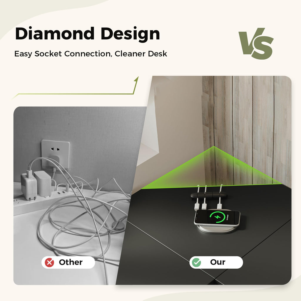 Mericonia L Shaped Desk, Diamond Design for Socket, 135x110cm, Black - image 4