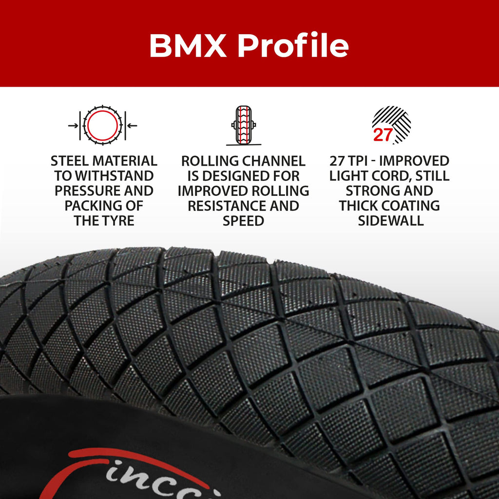 Fincci 20 x 1.95 BMX Bike Tyres | Set of 2 Tires with Schrader Inner Tubes