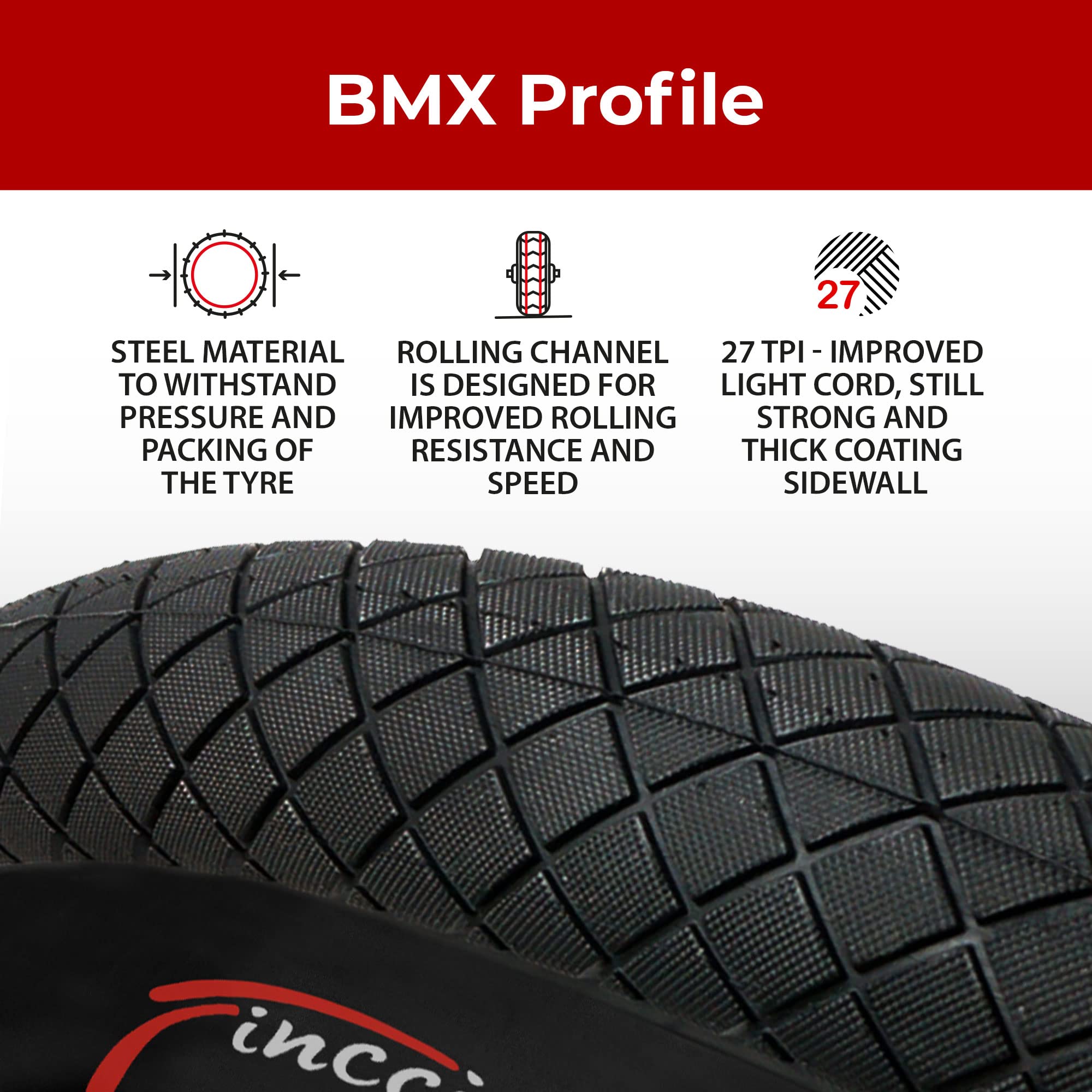 Fincci 20 x 1.95 BMX Bike Tyres | Set of 2 Tires with Schrader Inner Tubes