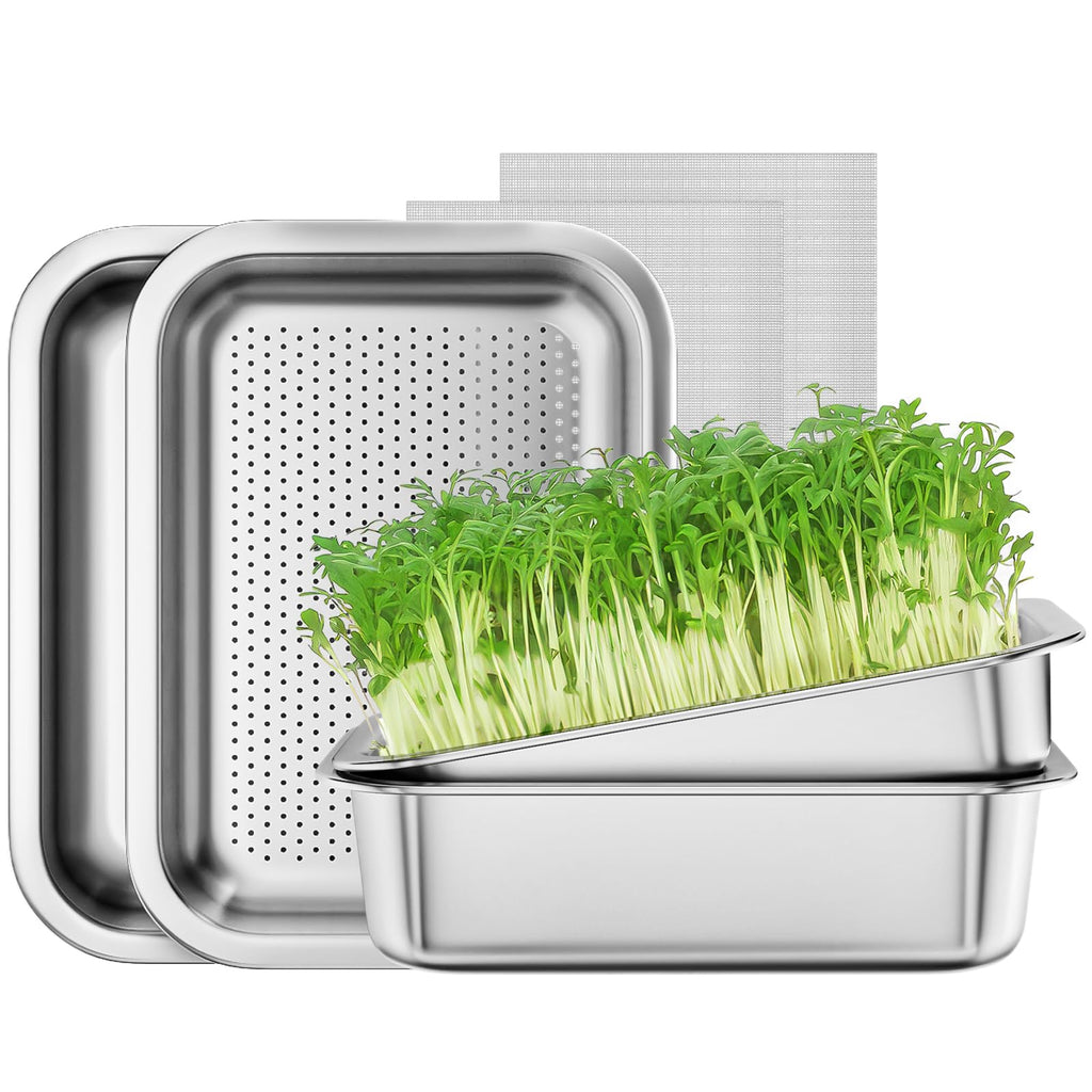 FANHAO 2-Pack Stainless Steel Sprouting Tray Kit for Wheatgrass