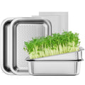 FANHAO 2-Pack Stainless Steel Sprouting Tray Kit for Wheatgrass