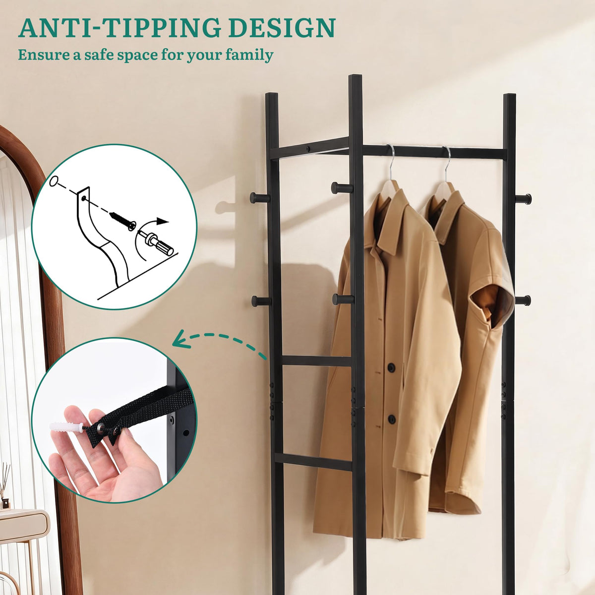 YITAHOME Coat Stand, Clothes Rack Hall Tree with Shelves & Hooks, Brown - image 5