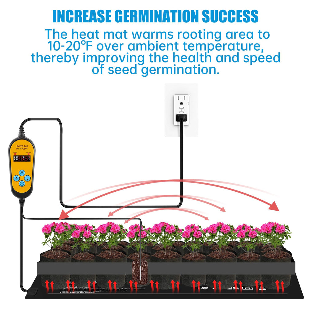 WADEO Seedling Heat Mat with Thermostat - 60x42cm Waterproof 50W Mat