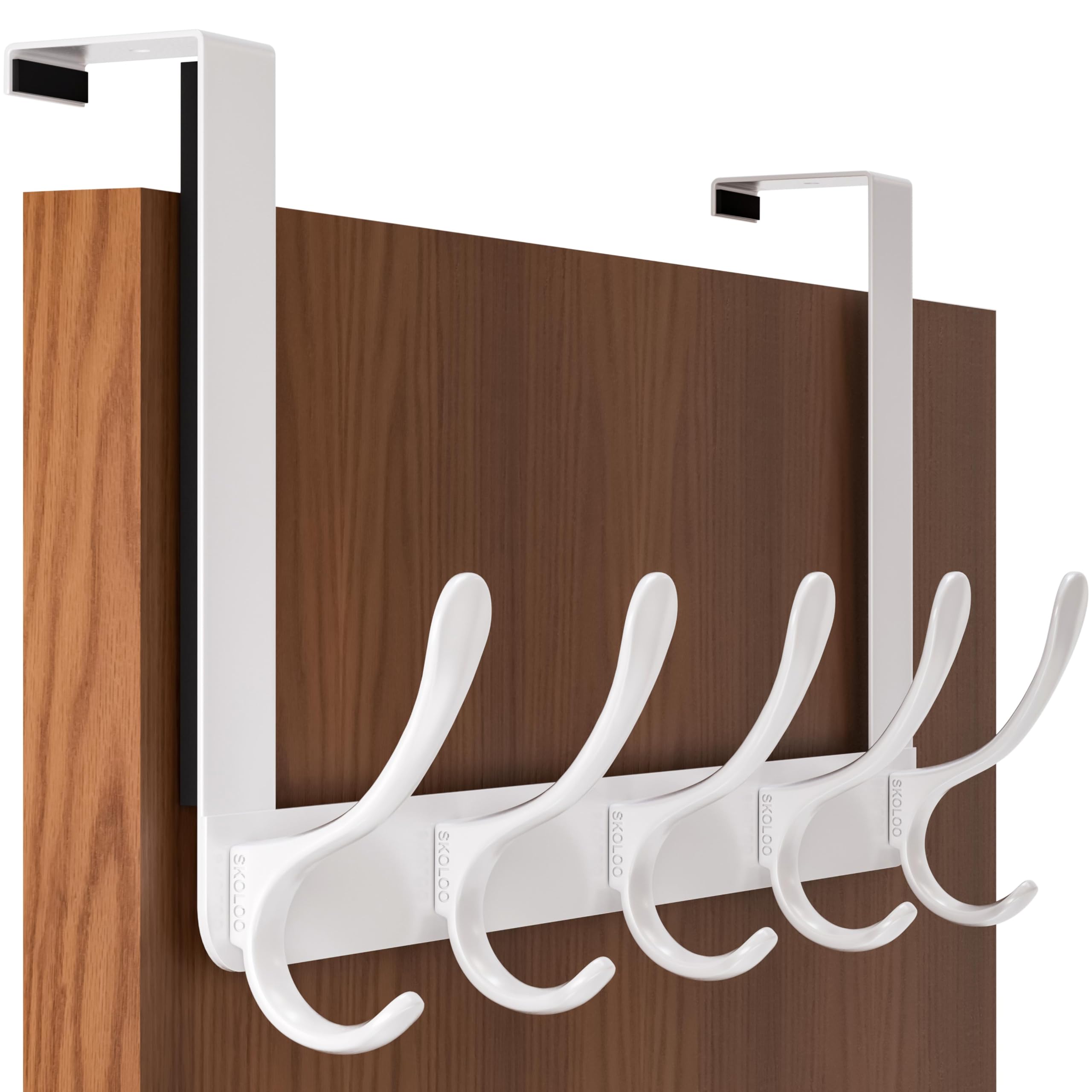 SKOLOO Over The Door Hook - White Metal Coat and Towel Rack Organizer