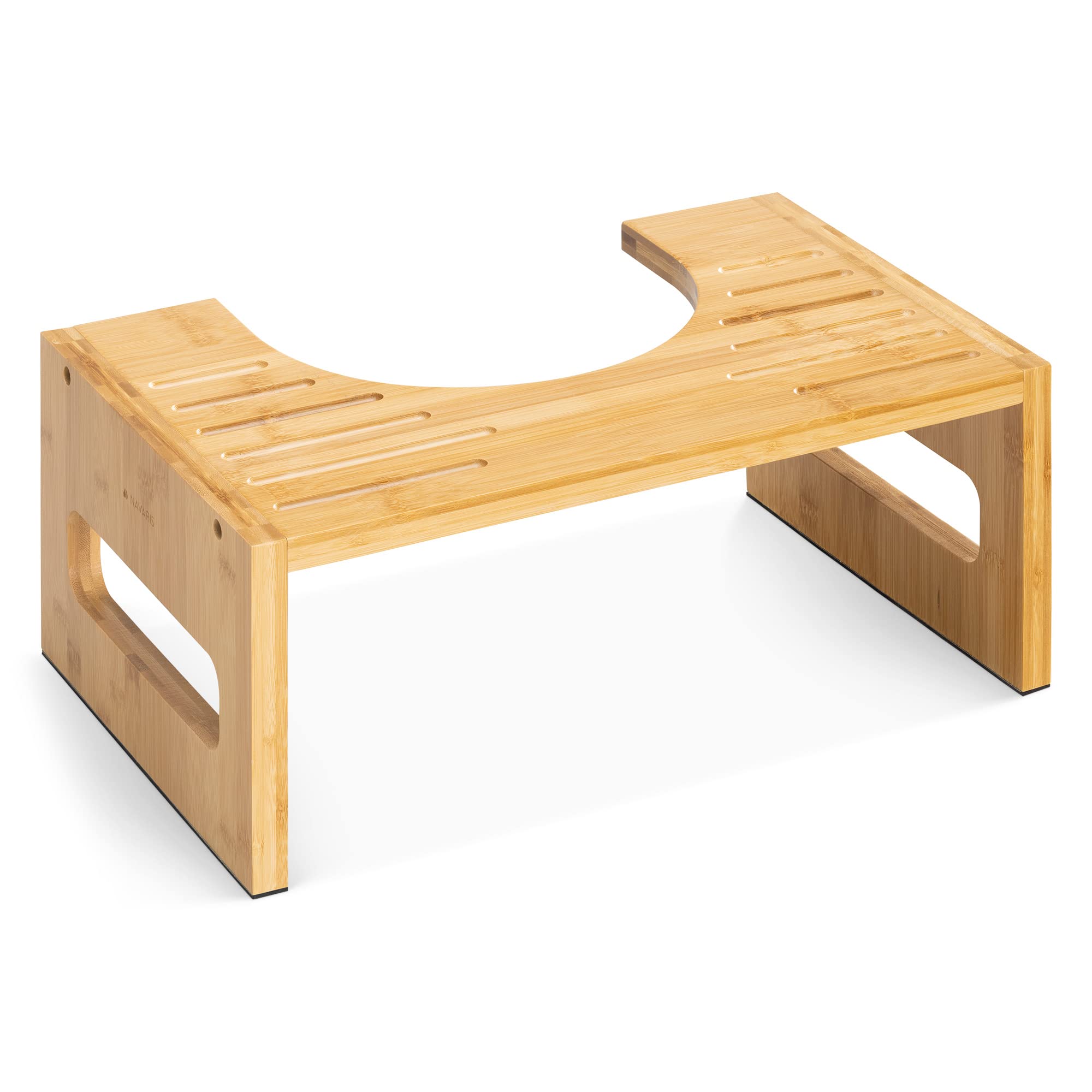 Navaris Bamboo Toilet Stool – Non-Slip Squatting Step for Adults