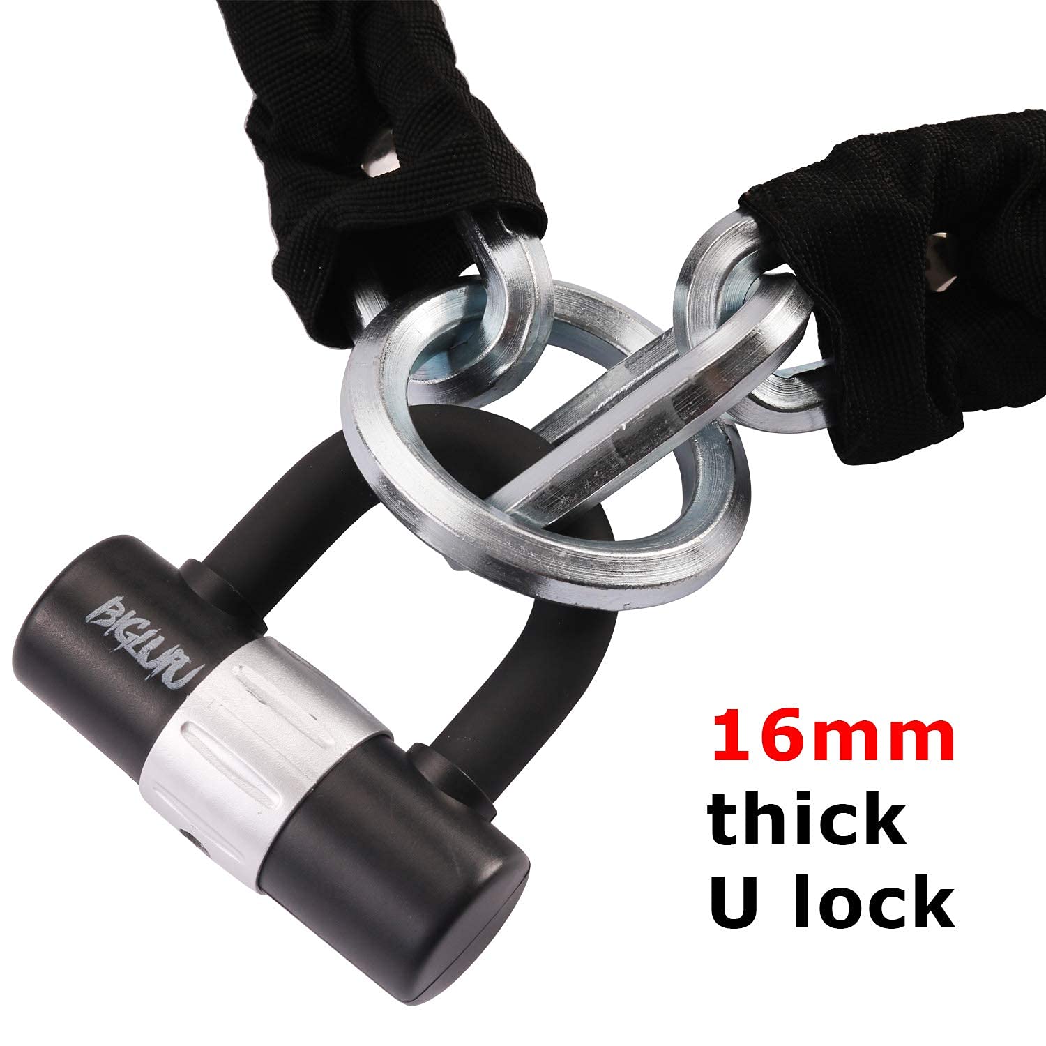 BIGLUFU Heavy Duty Motorcycle Chain Lock – 15mm Thick Steel with U-Lock