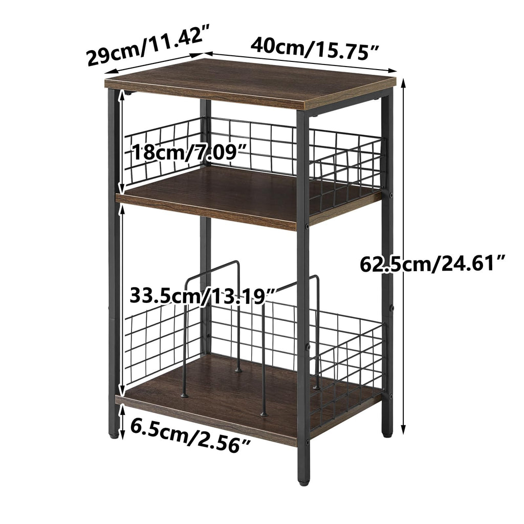 YMYNY 3-Tier Record Player Stand | Industrial Side Table - Rustic Brown