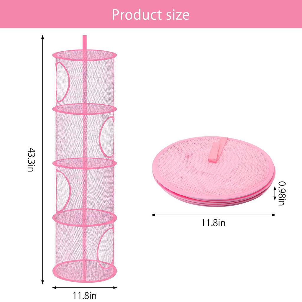 APOMOONS Hanging Mesh Storage Basket, Foldable 4 Tier Hanging Teddy Storage Net, Compartments Soft Toy