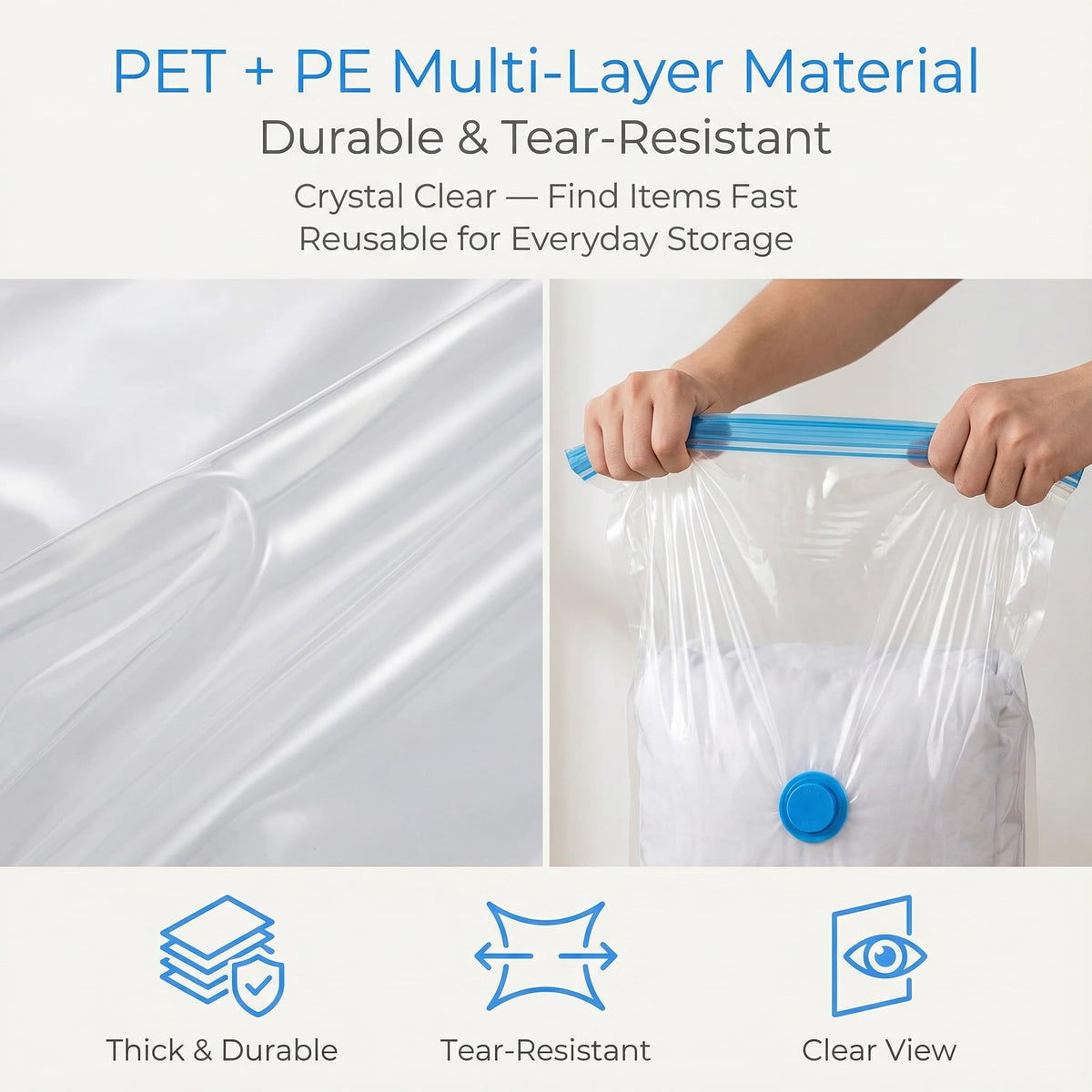 Barpre 6-Pack Jumbo Vacuum Storage Bags | Space Saving Vacuum Pack Bags for Clothes & Bedding | 80% More Storage | 100cm x 70cm 39” x 28”
