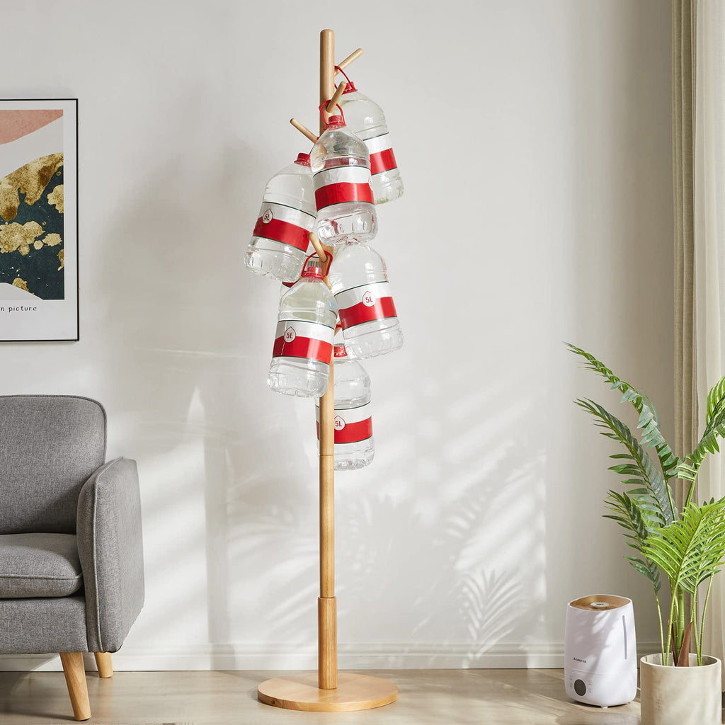 IBUYKE Solid Wood Coat Tree | 8-Hook Free Standing Rack with Round Base
