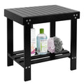 VaeFae Bamboo Spa Bench – Black Wood Shower Stool with Storage Shelf