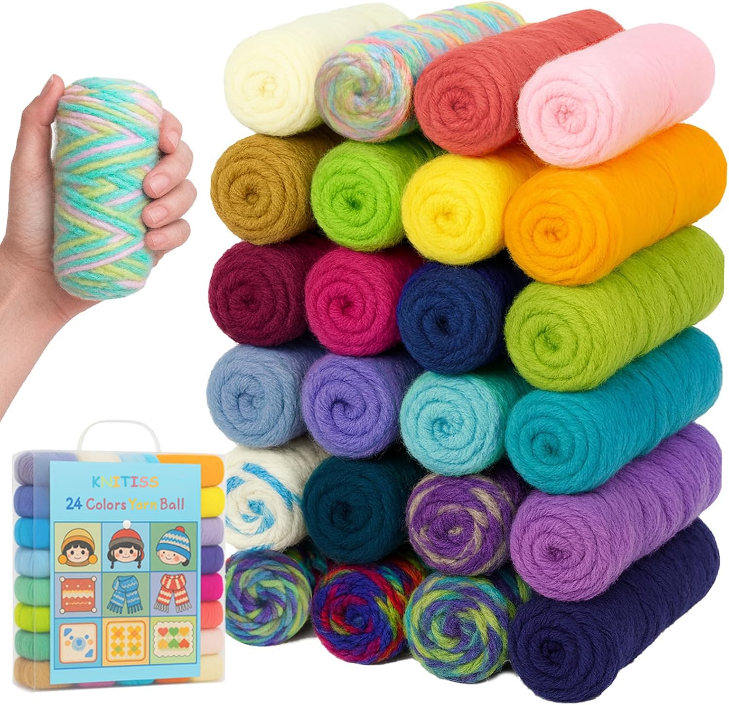 Knitiss 24-Color Acrylic Crochet Yarn Kit – 1312 Yards Worsted Knitting Yarn