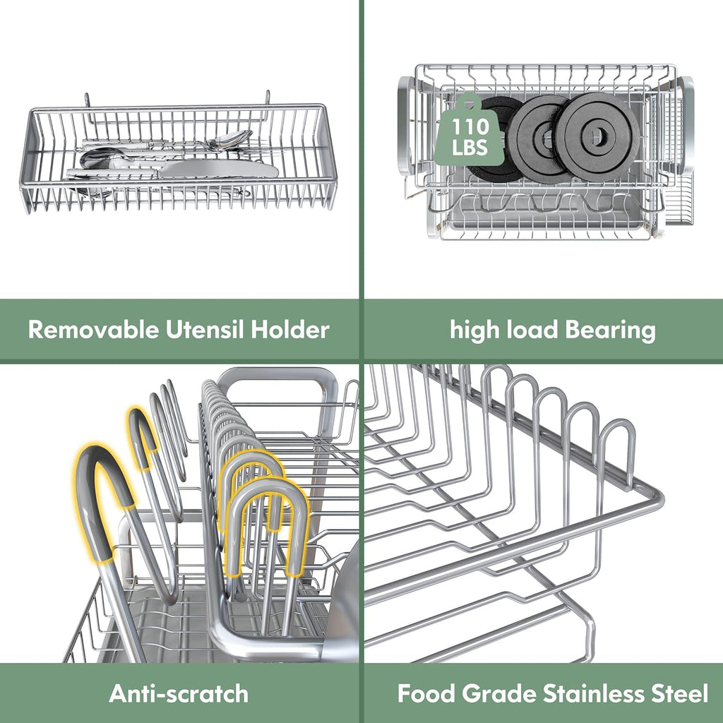 2-Tier Dish Drying Rack – Rustproof Stainless Steel Drainer