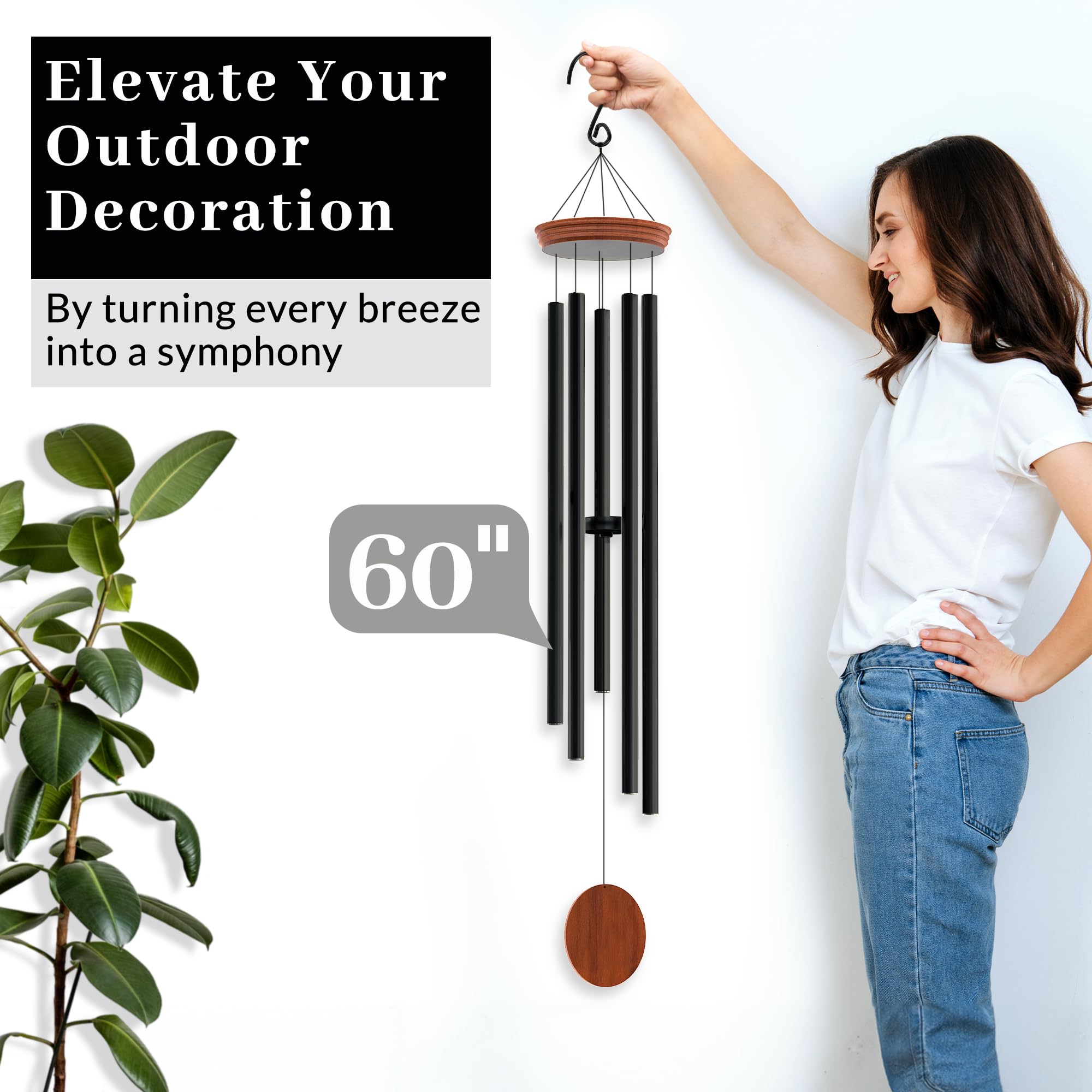 60" Extra Large Wind Chimes - Deep Tone Outdoor Decor