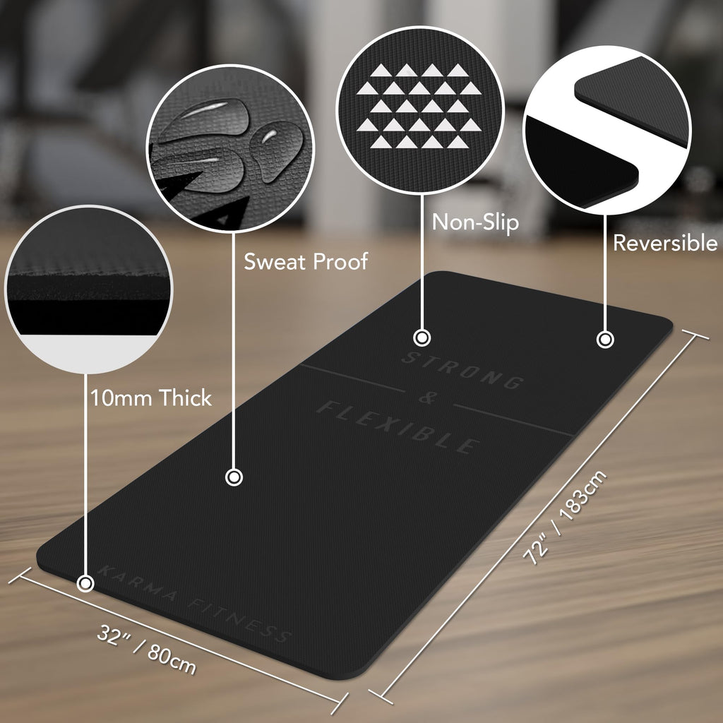 Extra Wide TPE Exercise Mat - 10mm Thick Non-Slip Yoga Mat