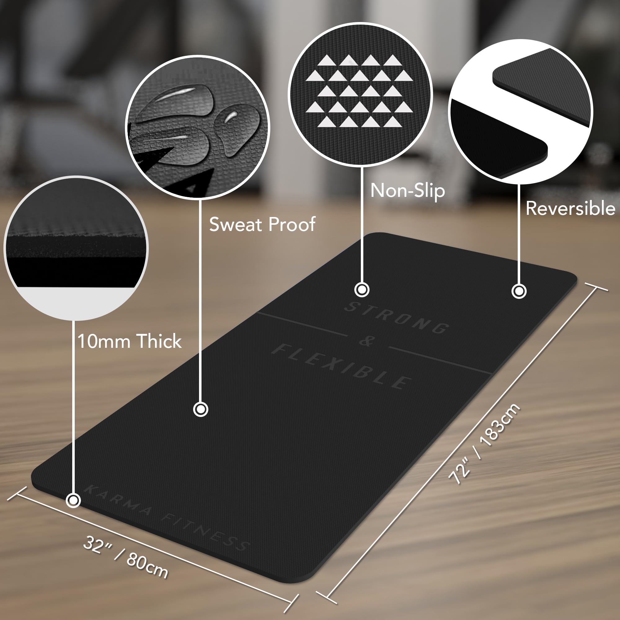 Extra Wide TPE Exercise Mat - 10mm Thick Non-Slip Yoga Mat