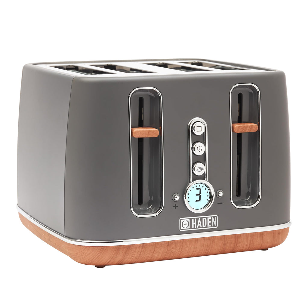 Haden Dorchester 4-Slice Toaster | Grey Digital Toaster with Wood Finish