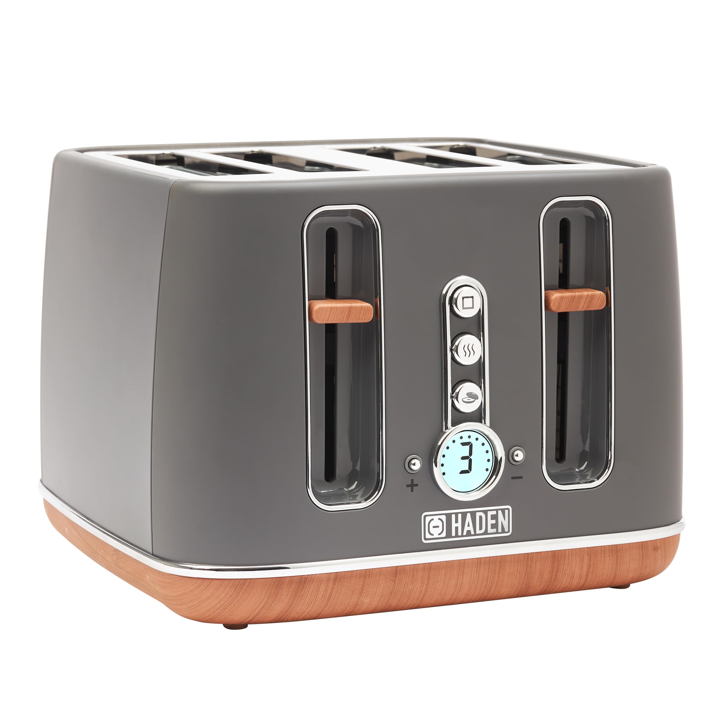 Haden Dorchester 4-Slice Toaster | Grey Digital Toaster with Wood Finish