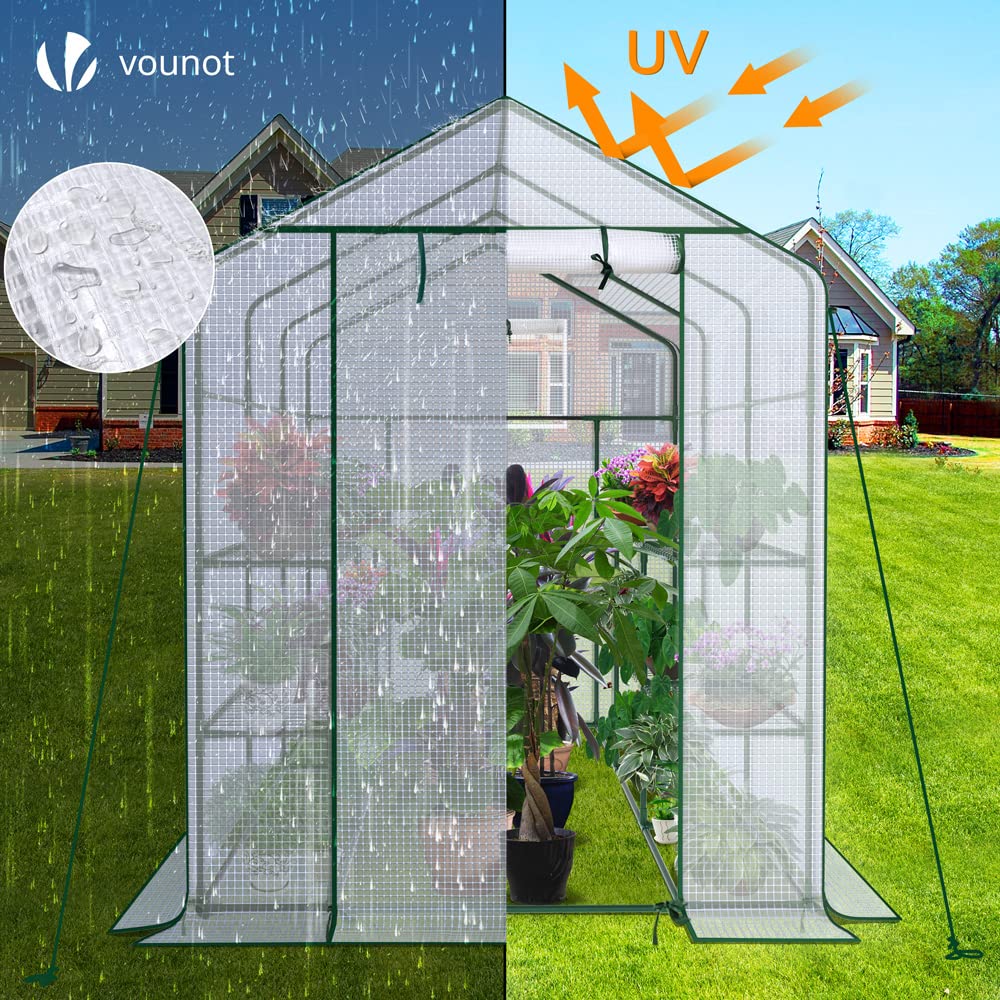 VOUNOT Walk-In Greenhouse with 12 Shelves - White Polytunnel Grow House