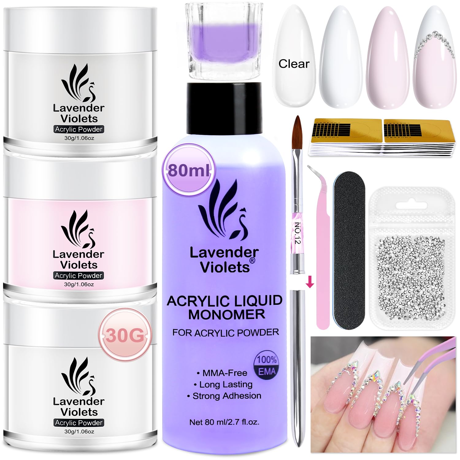 Lavender Violets Acrylic Nail Kit | 3-Color Powder and Monomer Set