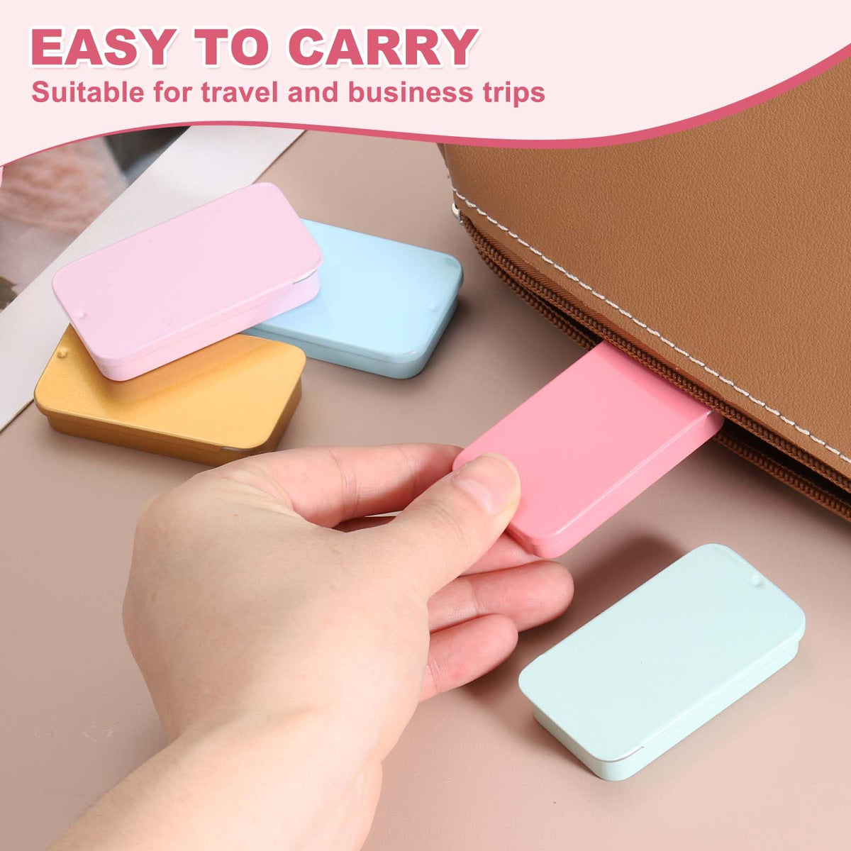 sourcing map 4 Pcs Metal Tin Box Container, 2.4x1.3x0.4 Slide Top Tin Containers Small Empty Rectangular Storage Box for Lip Balm Candies Jewelry - image 5