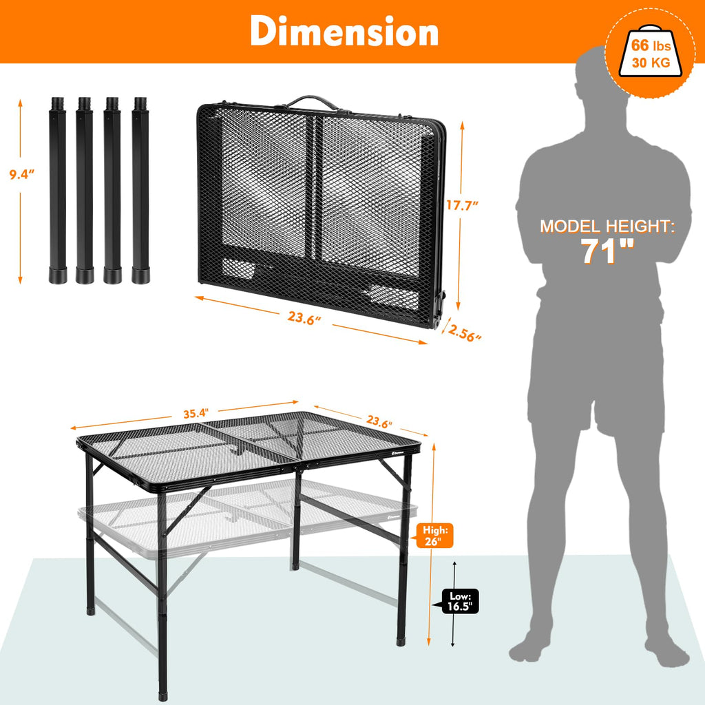 E EASTSTORM Folding Camping BBQ Table | Portable Aluminum Mesh Picnic Table