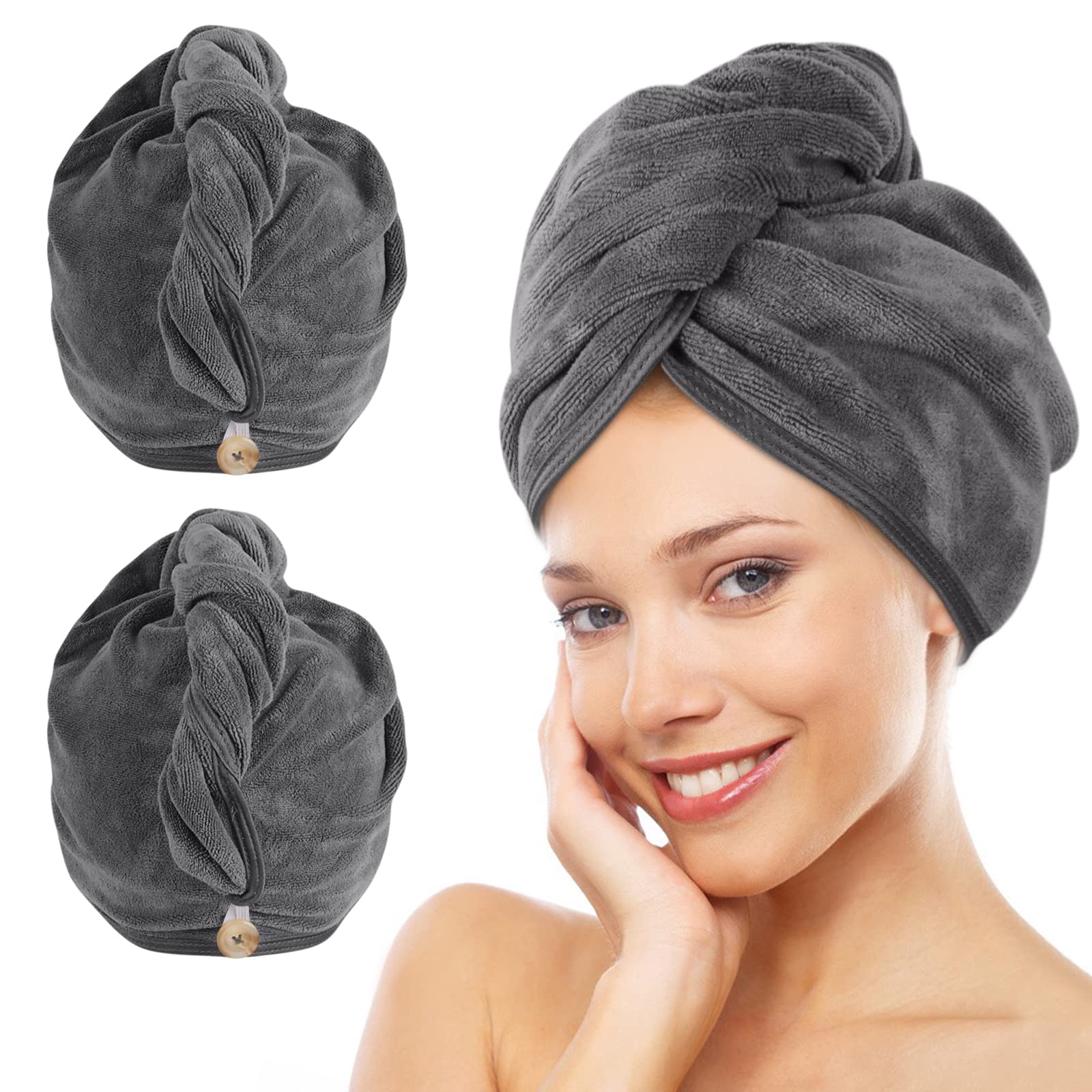 KinHwa Microfibre Hair Towel Wrap | Super Absorbent Turban 2 Pack