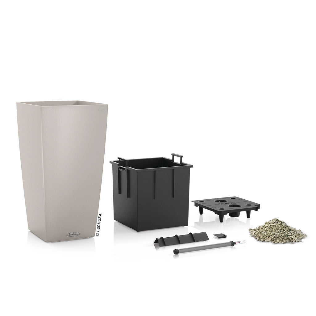 Lechuza CUBICO Color 22 Self-Watering Planter | Sand Brown Poly-Resin