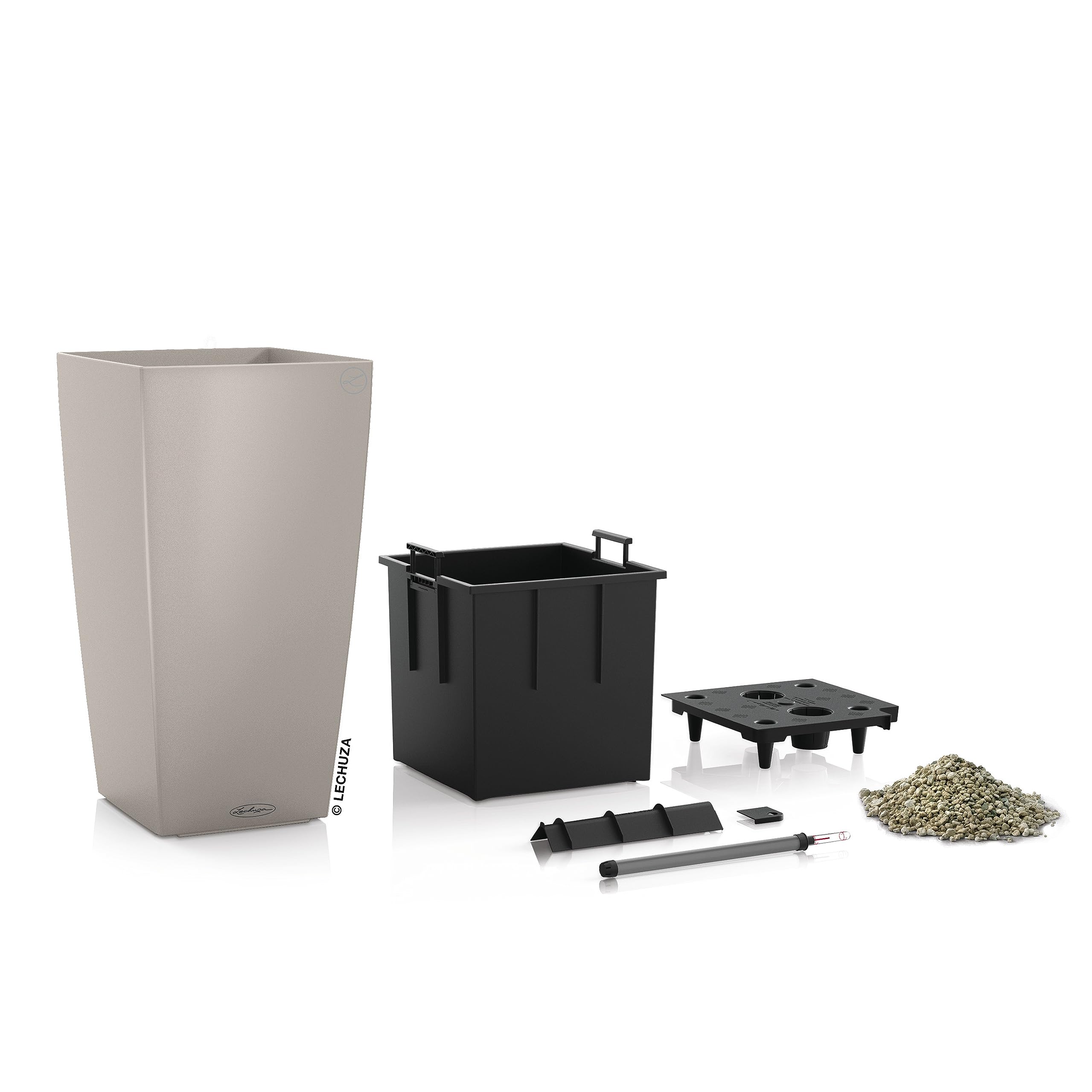 Lechuza CUBICO Color 22 Self-Watering Planter | Sand Brown Poly-Resin