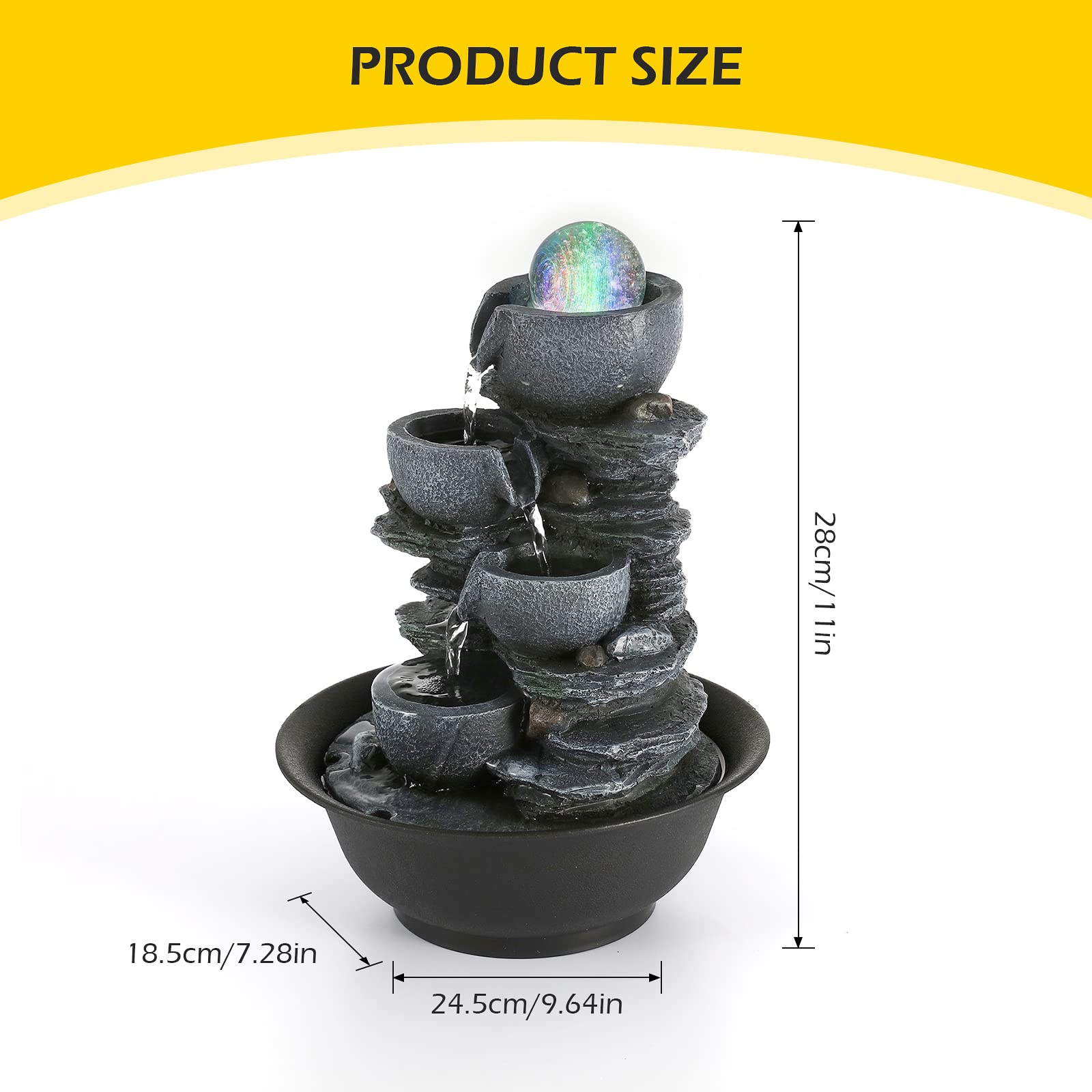 Dyna-Living Tabletop Water Fountain with LED Crystal Ball & Automatic Pump