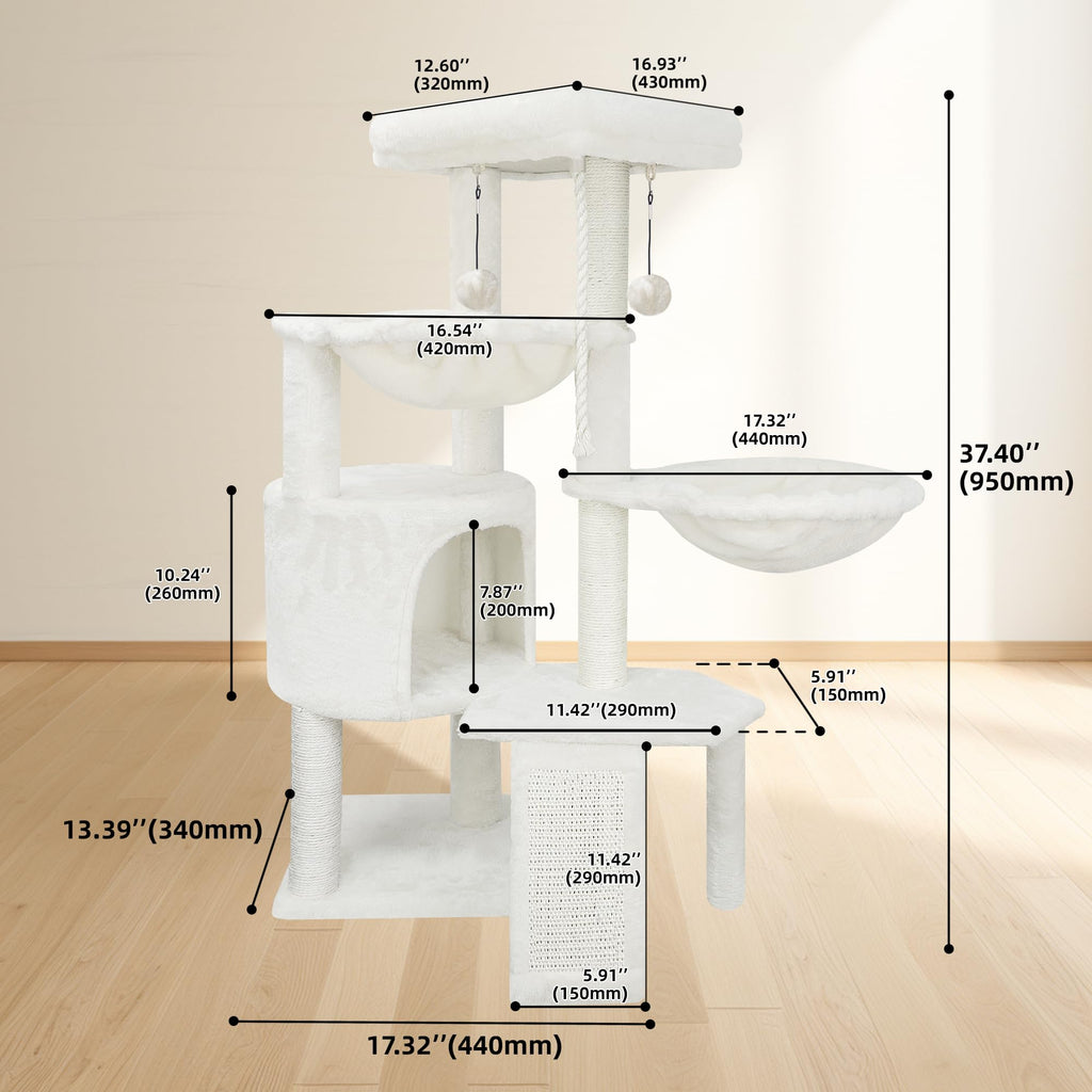 TWDEPART 95cm Cat Tree – Multi-Level Activity Centre with Condo & Hammocks