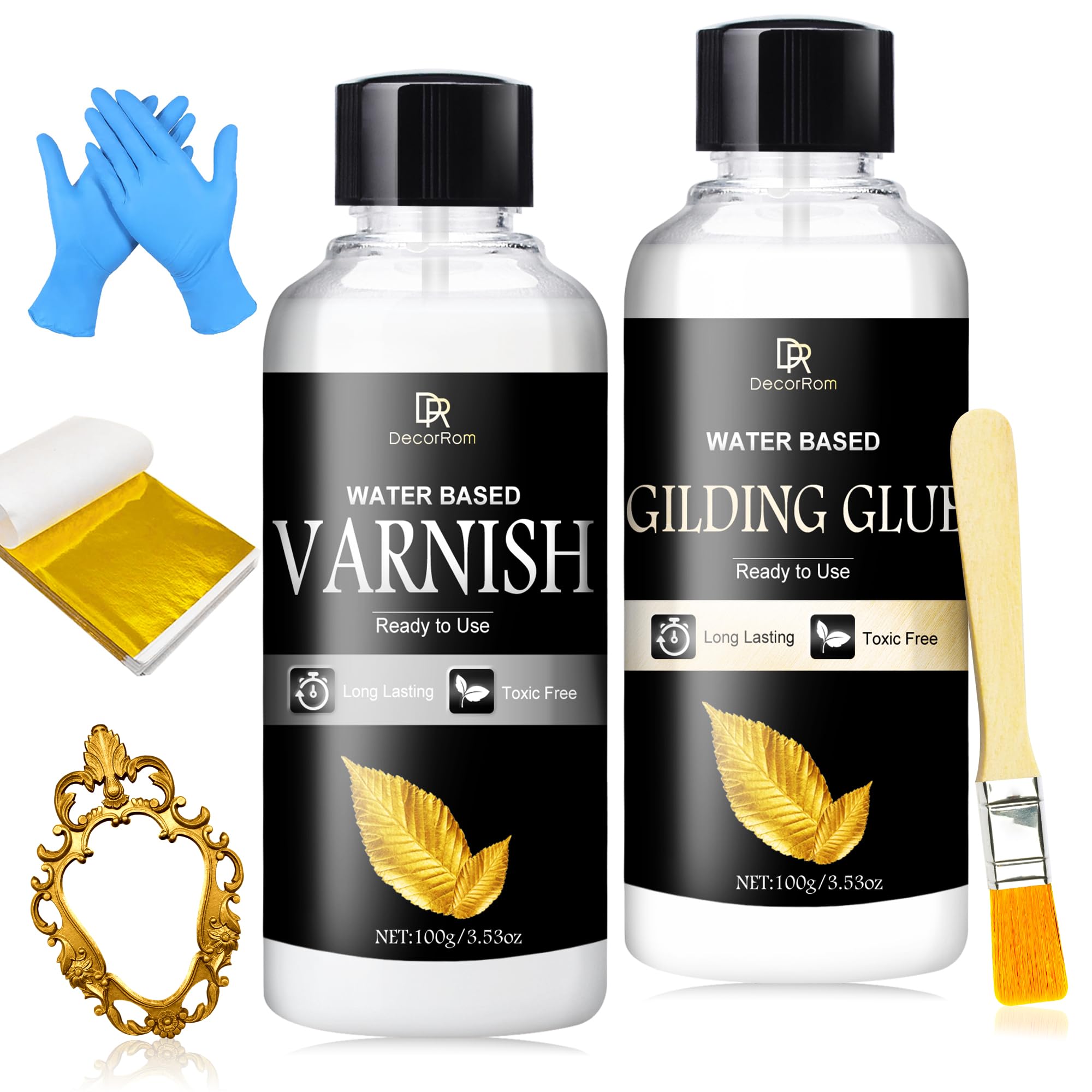 Jolof Store Gold Leaf Gilding Kit – 100 Sheets, Adhesive & Varnish Set