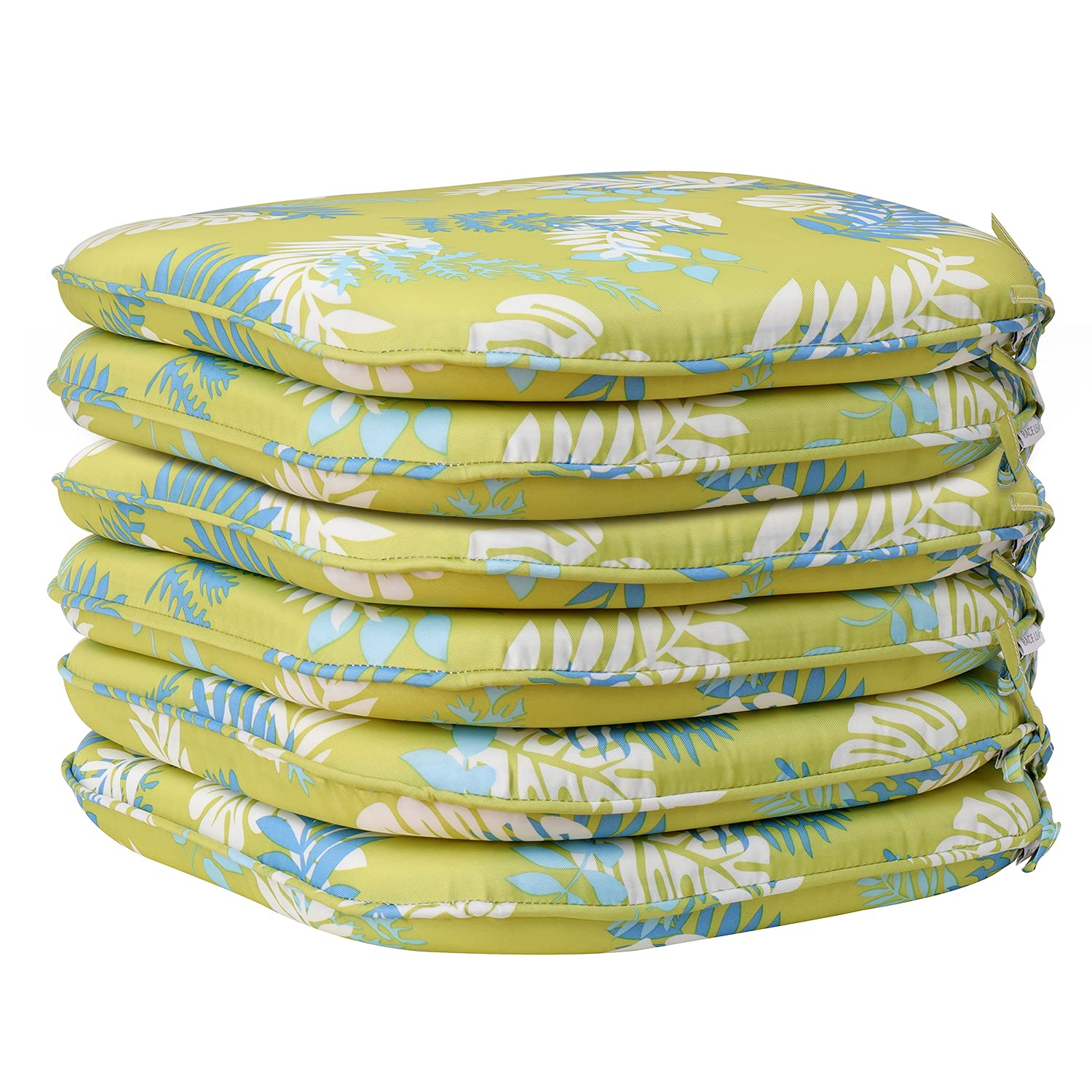 RACE LEAF Waterproof Garden Chair Cushions | Round Seat Pads - 6 Pack