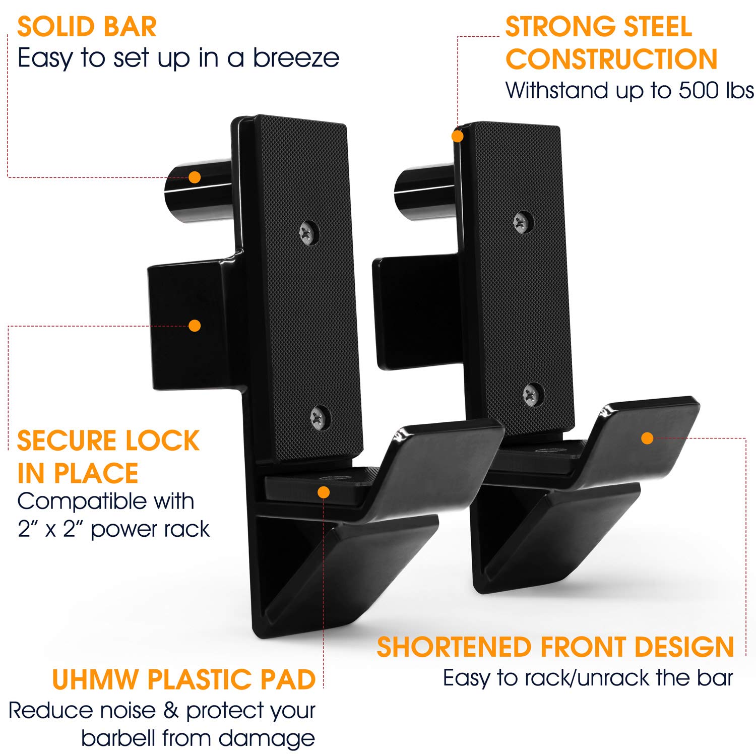 Yes4All Steel J-Hooks for 2x2 Power Rack - Squat Rack Barbell Holder