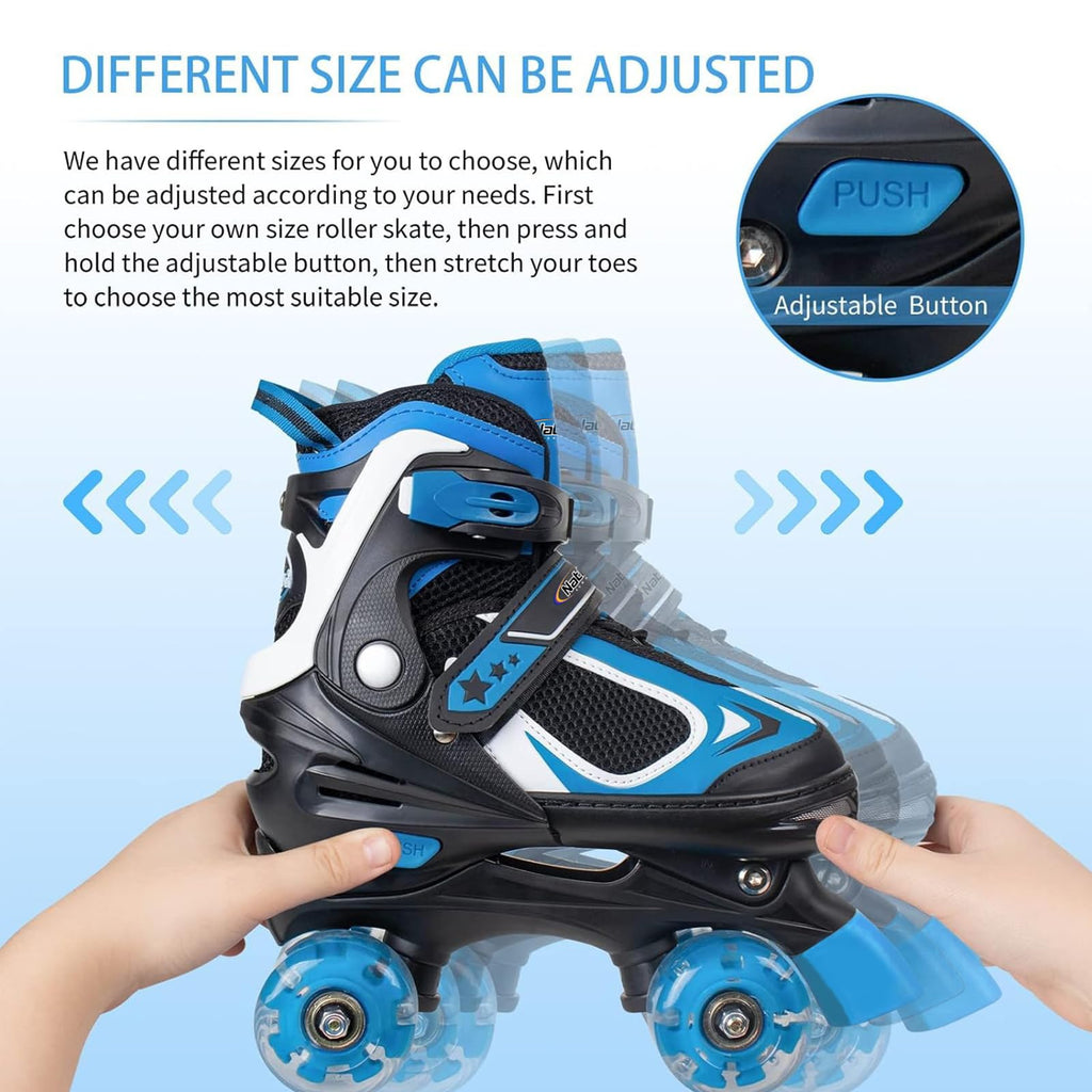 Nattork Kids Adjustable Roller Skates with Light up Wheels – 4 Sizes