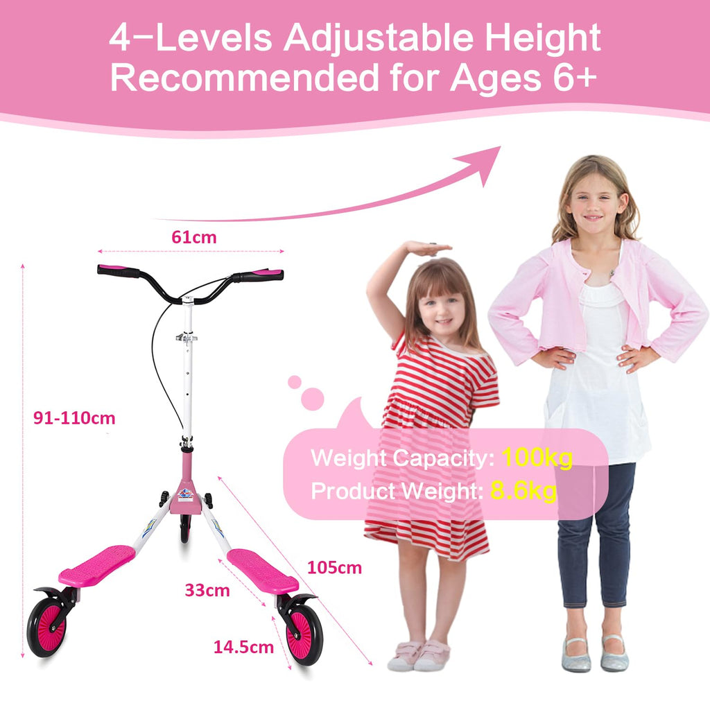 AOODIL Swing Scooter | 3-Wheel Foldable Wiggle Drifting Scooter - Pink
