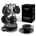 MIAMIO Ceramic Cappuccino Cups Set of 6 - 175ml Mugs with Stand & Saucers
