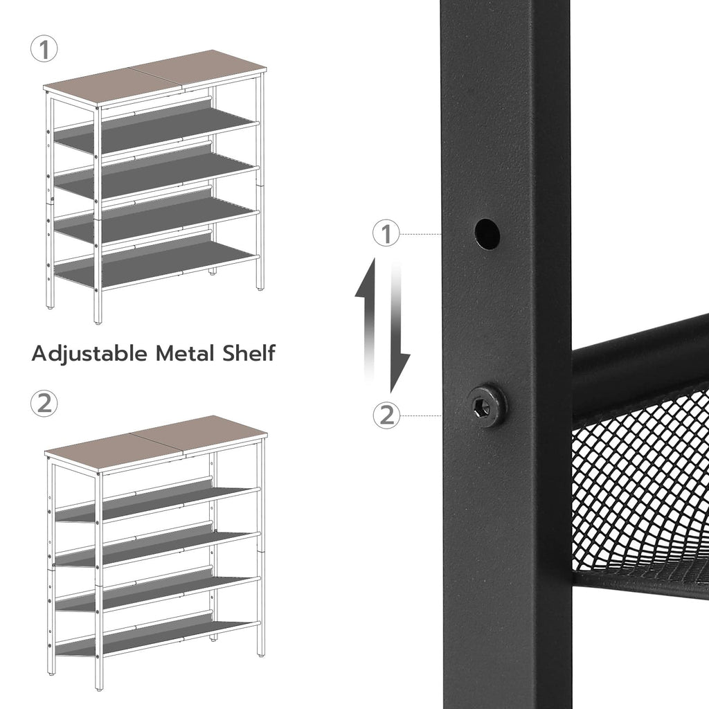 HOOBRO 5-Tier Shoe Rack – Industrial Metal Organizer for 20 Pairs