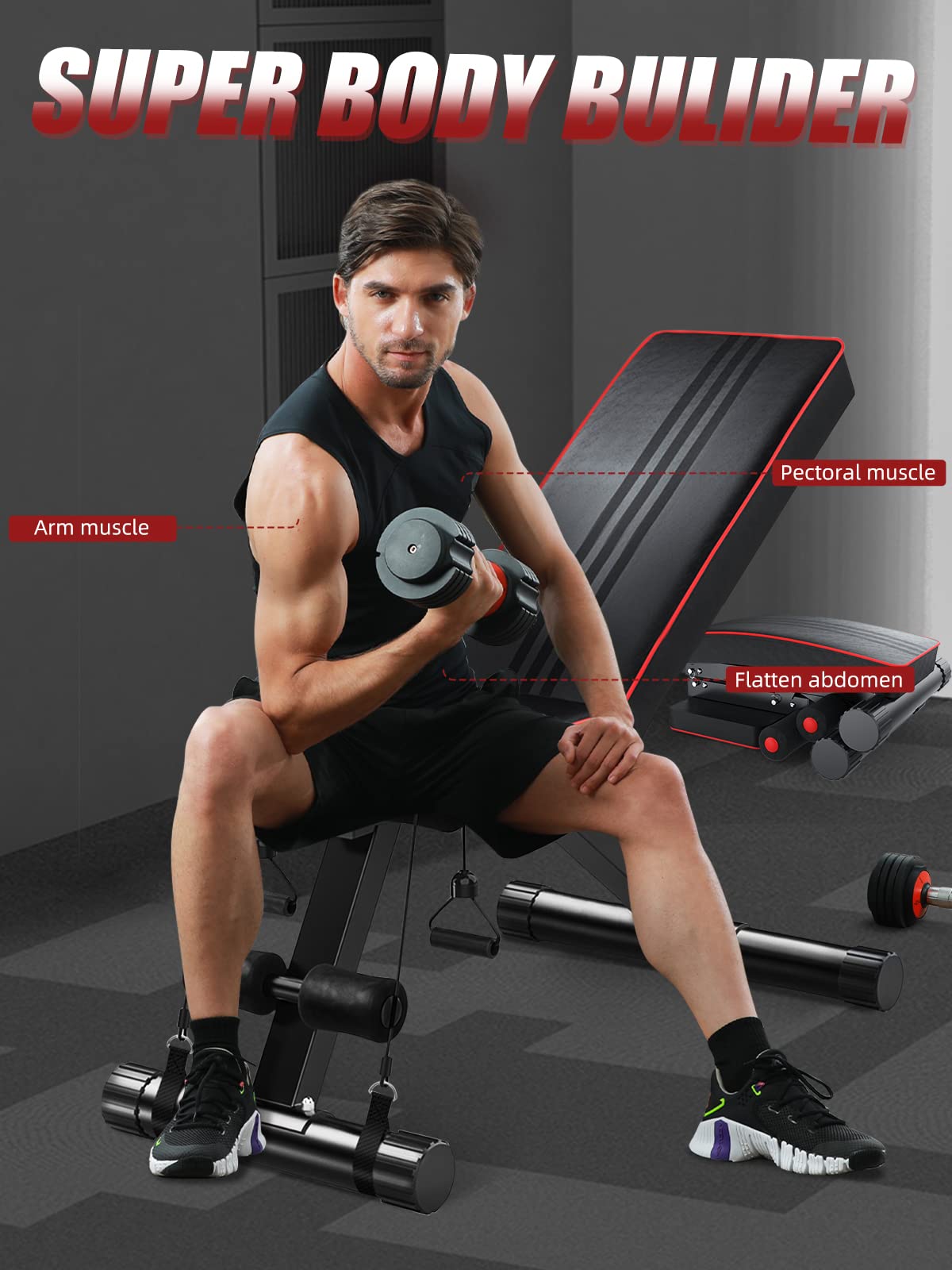 YOLEO Adjustable Weight Bench | 7-Level Foldable Home Gym Workout Bench
